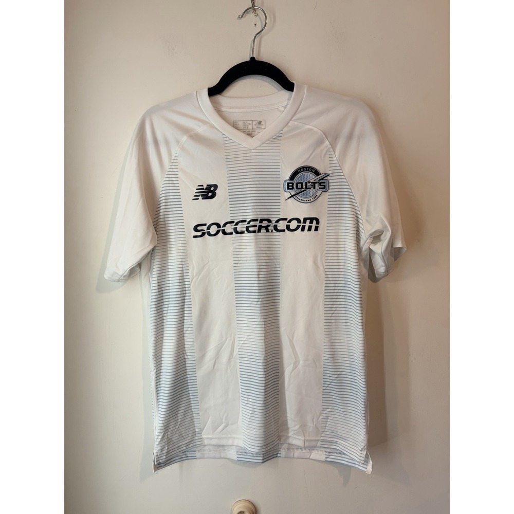 New Balance Boston Bolts Soccer Jersey White White Mens Small Short Sleeve V Nec